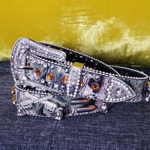 Rhinestone bling studded leather camo belt